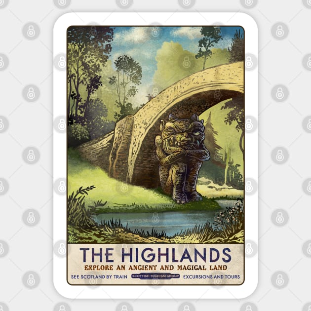 Highlands Troll Travel Poster Sticker by ChetArt